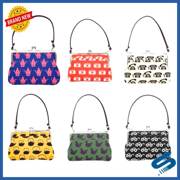 Cotton Clutch with Shoulder Strap, 13x16x3cm, Retro Gamaguchi Purse